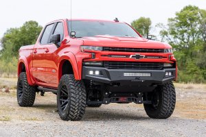 Chevrolet Silverado 1500 Front Bumper - Rough Country - High Clearance LED with Skid Plate - Flat Black - '19-'22 Chevrolet Silverado 1500 Front Bumper - Rough Country - High Clearance LED with Skid Plate - Flat Black - '19-'22